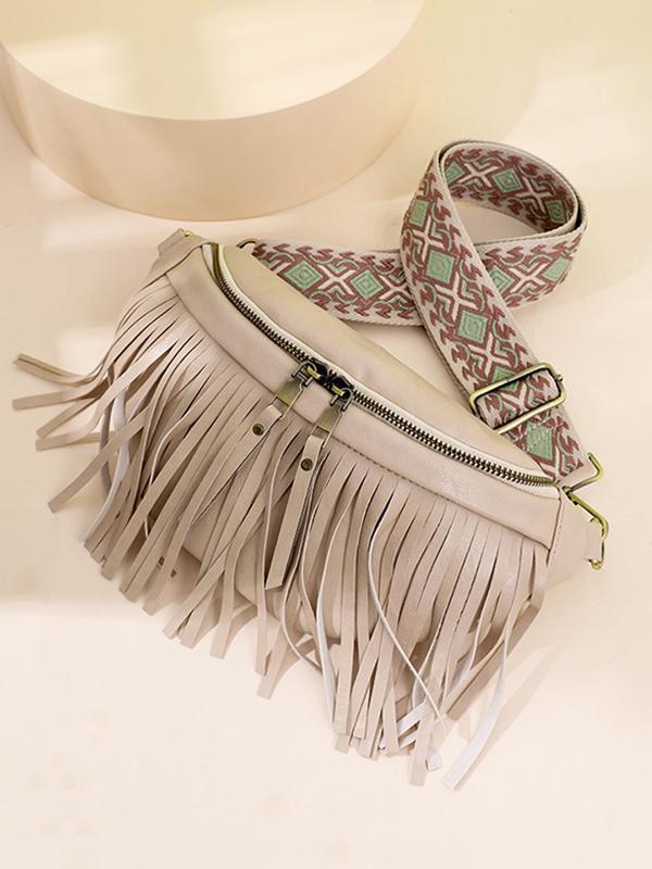 Geometric Tasseled Zipper Crossbody Bags Product Image