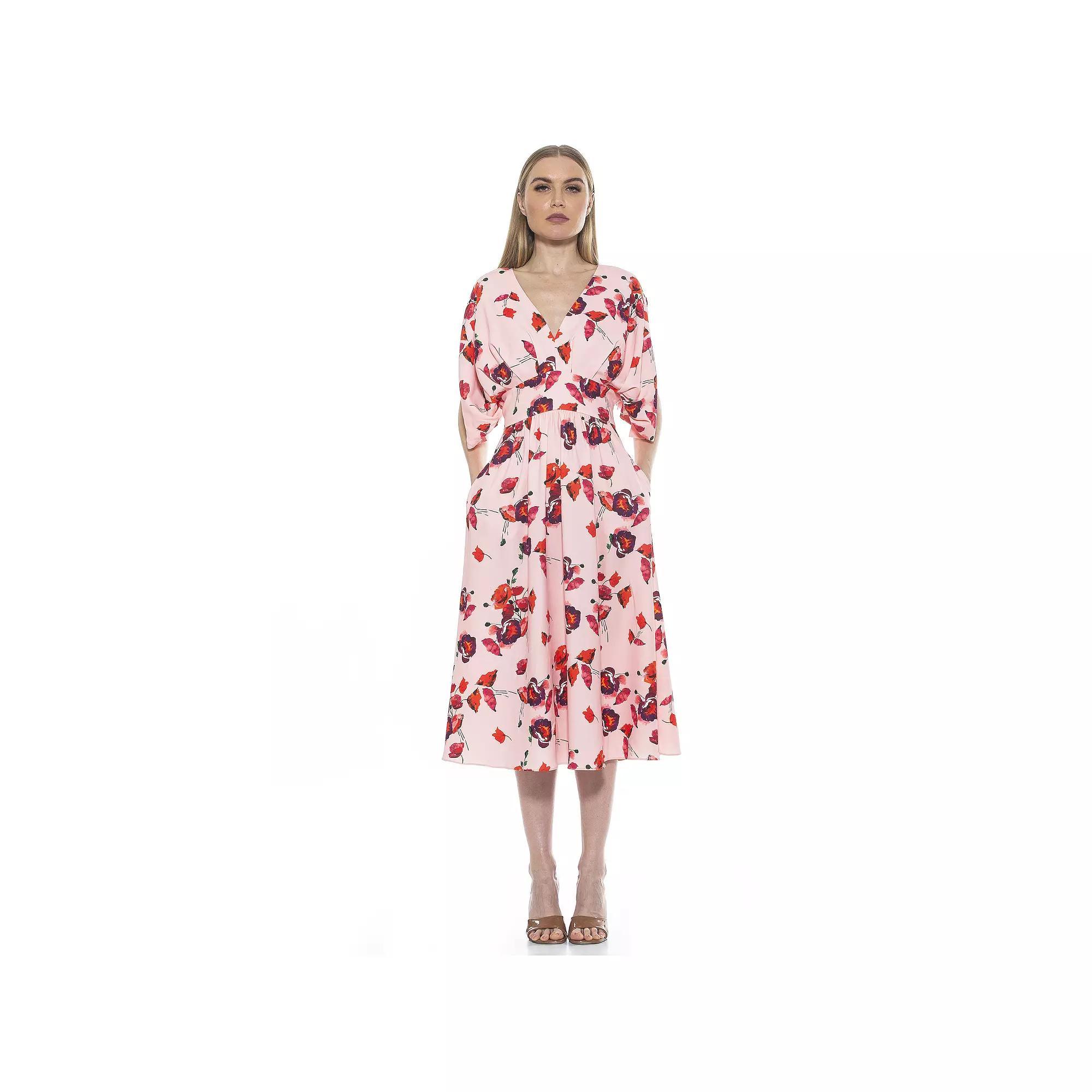 Women's ALEXIA ADMOR August Draped Fit & Flare Midi Dress, Size: 2, Sweet Pea Product Image