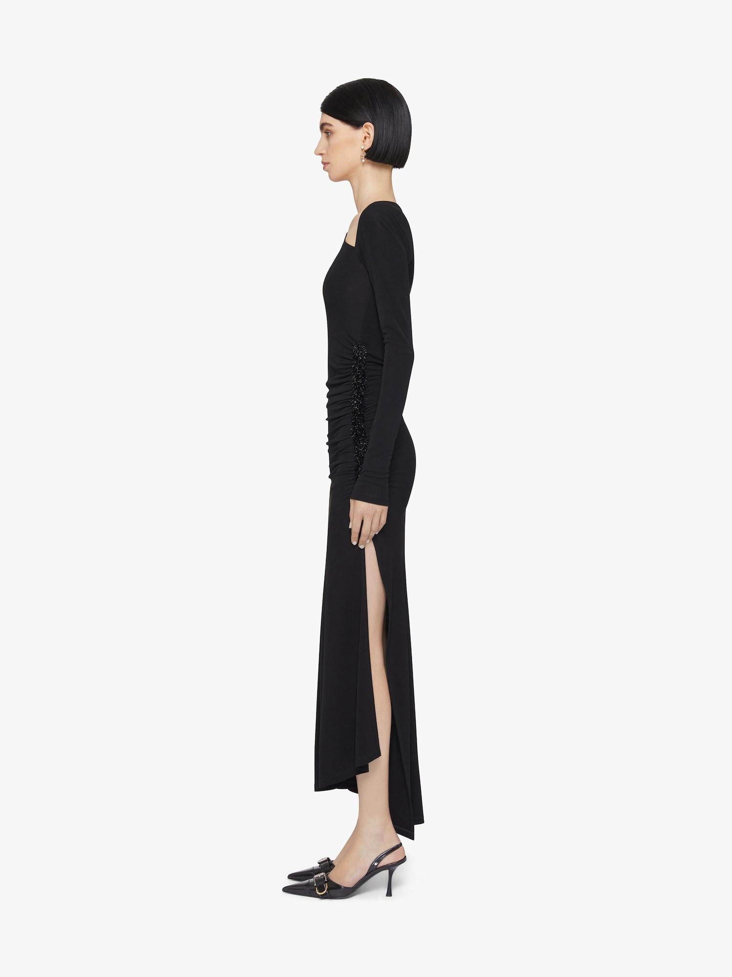 Draped dress in embroidered jersey Product Image