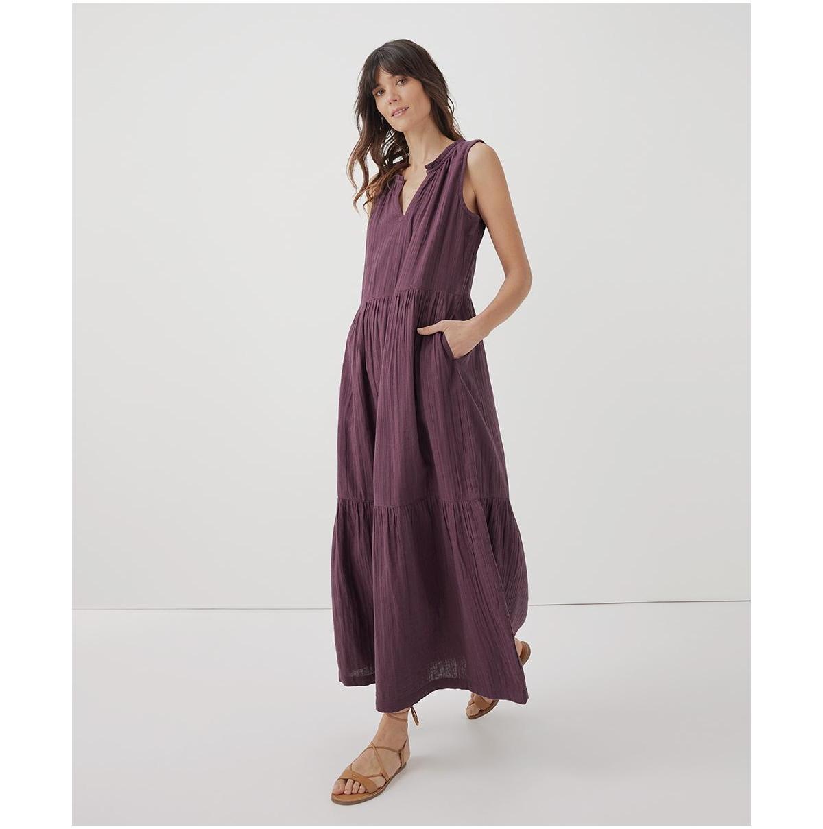 PACT Coastal Double Gauze Ruffle Maxi Dress (French ) Women's Dress Product Image