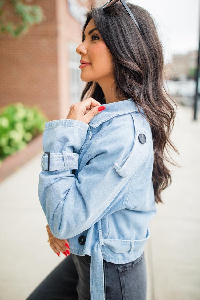 Invest In Me Denim Crop Trench Coat FINAL SALE Product Image