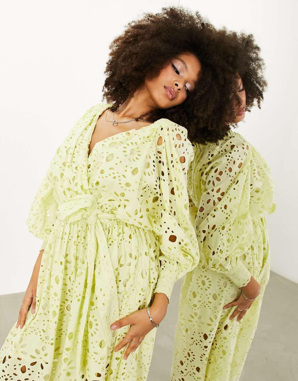 ASOS EDITION broderie wrap belted midi dress Product Image