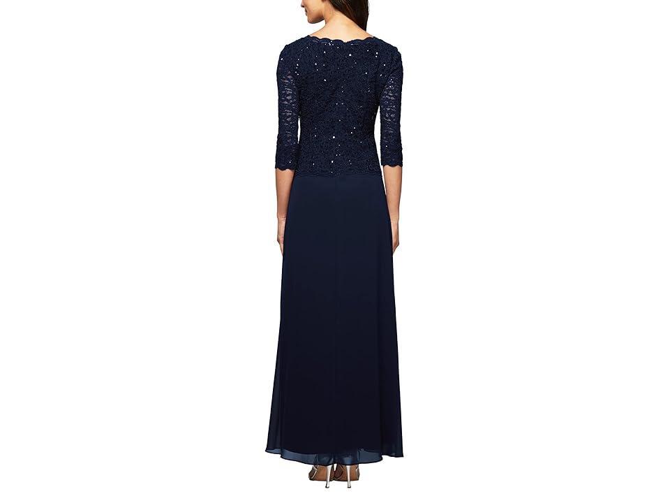 Alex Evenings 34 Sleeve Sequined Lace Crew Neck Scalloped Bodice Chiffon Skirted Gown Product Image