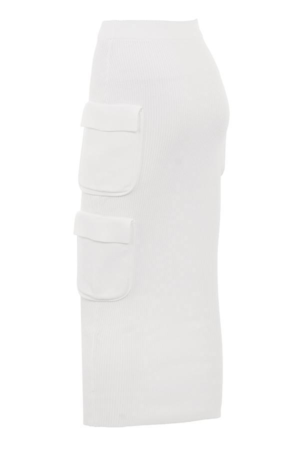 Maeve White Ribbed Knit Cargo Skirt Product Image