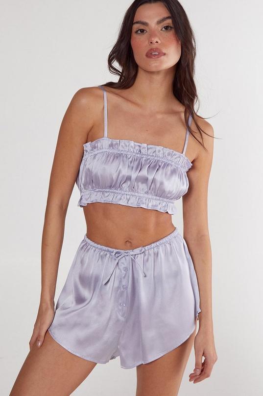 Satin Ruffle Short Pajama Set Product Image