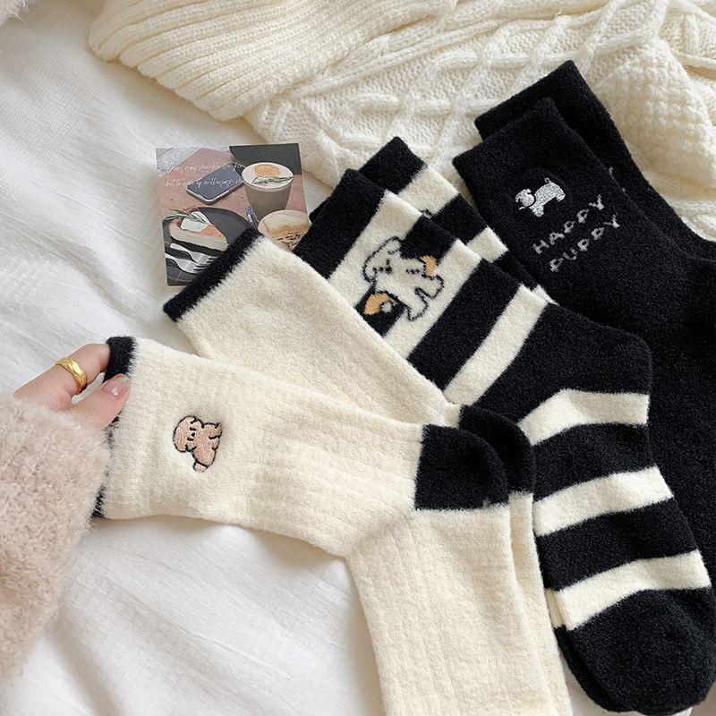 Dog Embroidered Socks / Dog Print Socks Product Image