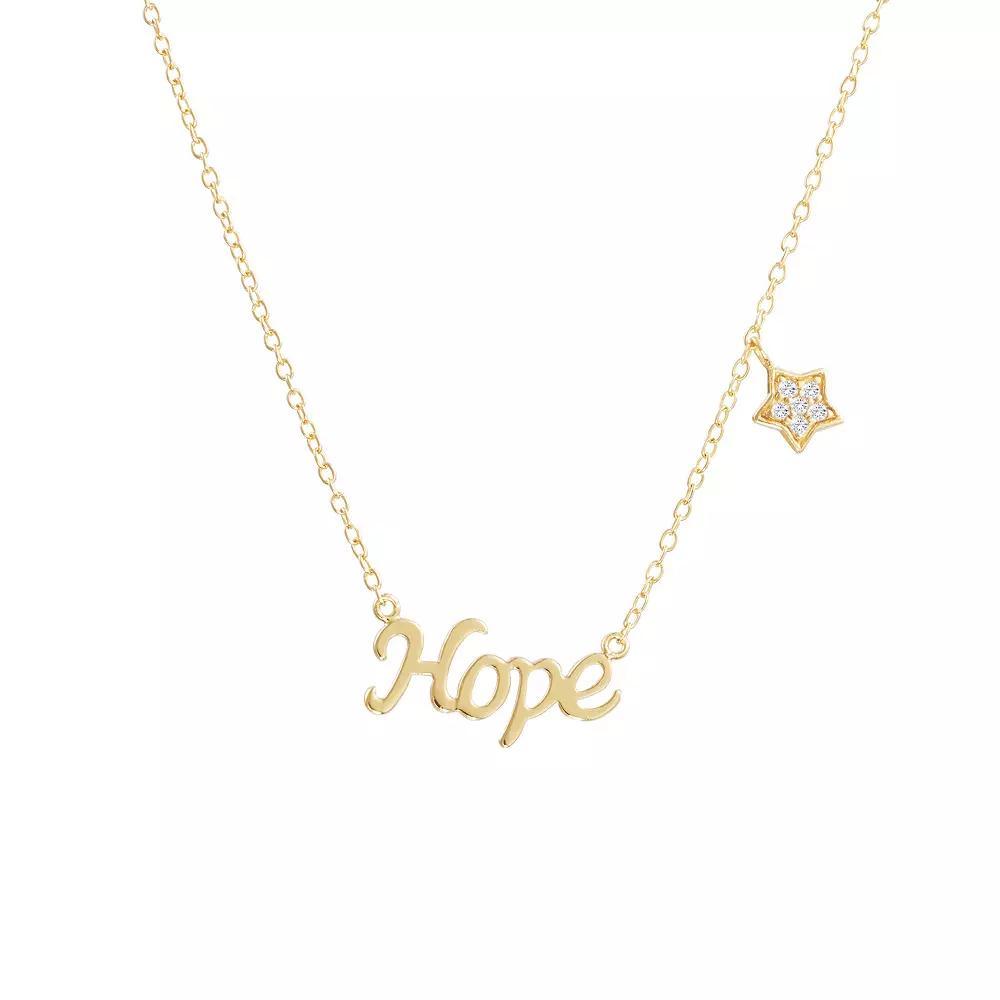 Main and Sterling 14k Gold Over Sterling Silver Cubic Zirconia Hope & Star Necklace, Womens Gold Tone Product Image