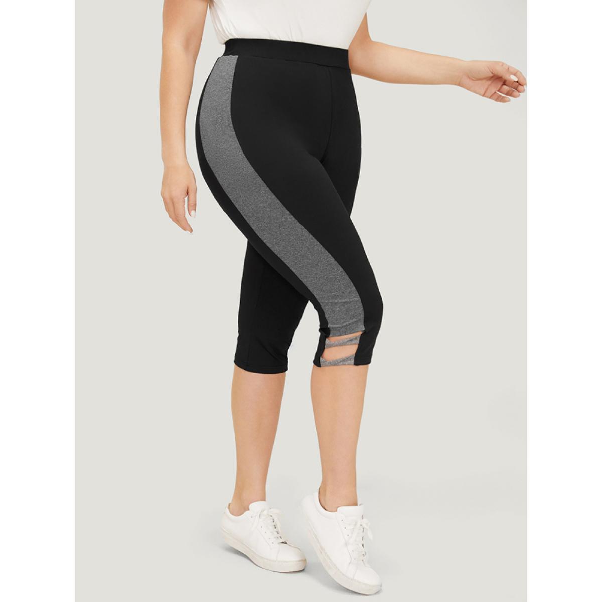 Plus Size Two Tone Cut Out Skinny Leggings Women Black Casual High stretch Skinny High Rise Dailywear Leggings BloomChic 10/M Product Image
