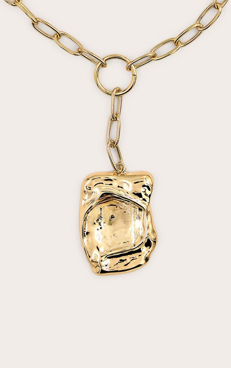 Gold Textured Large Pendant Statement Necklace Product Image