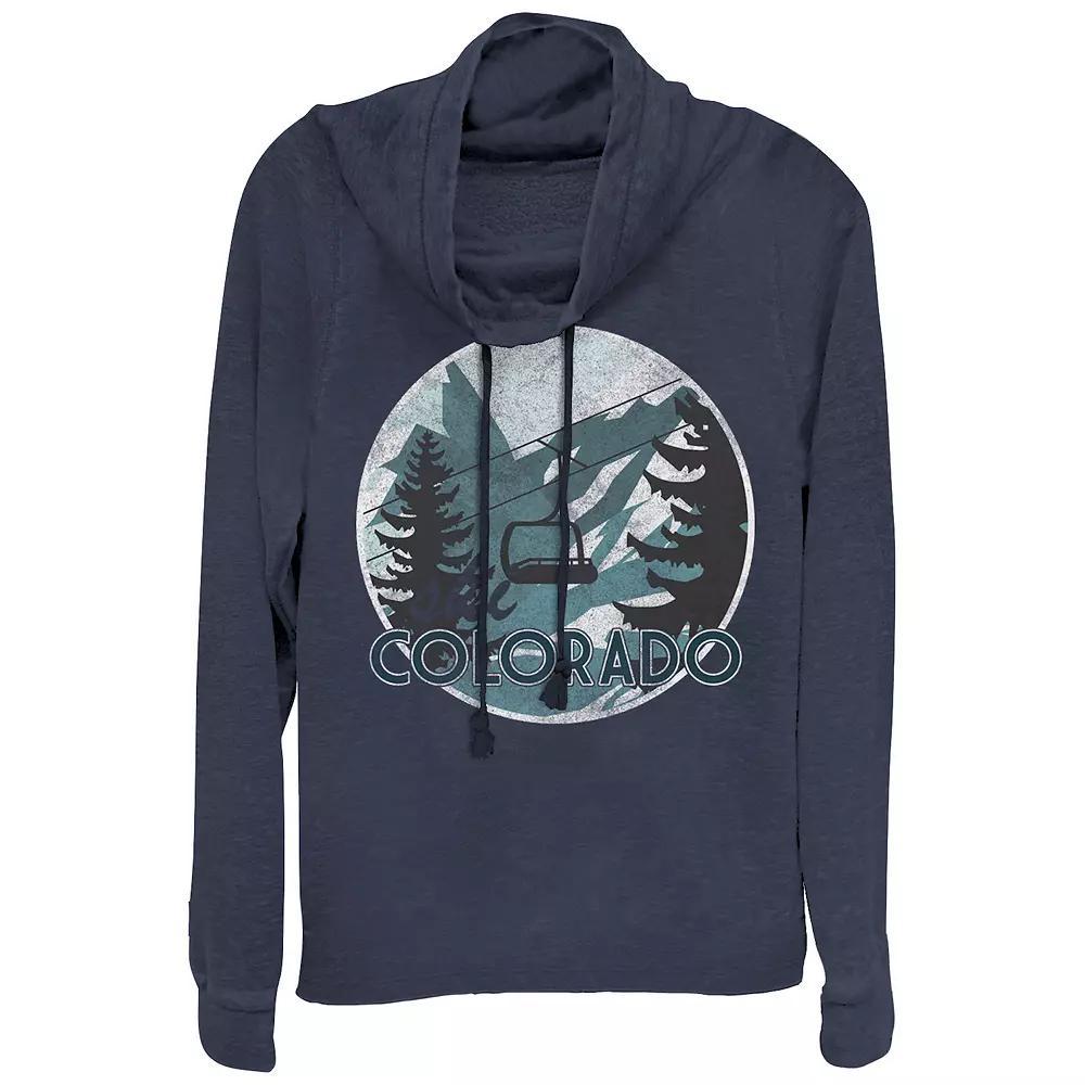 Womens Plus Colorado Ski Lift Cowlneck Graphic Lightweight Long Sleeve, Girls Blue Product Image