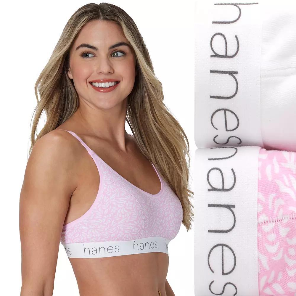 Hanes Originals Ultimate 2-Pack Stretch Cotton Triangle Bralette DHO101, Women's, Size: Medium, Whimsy Leaf White Product Image
