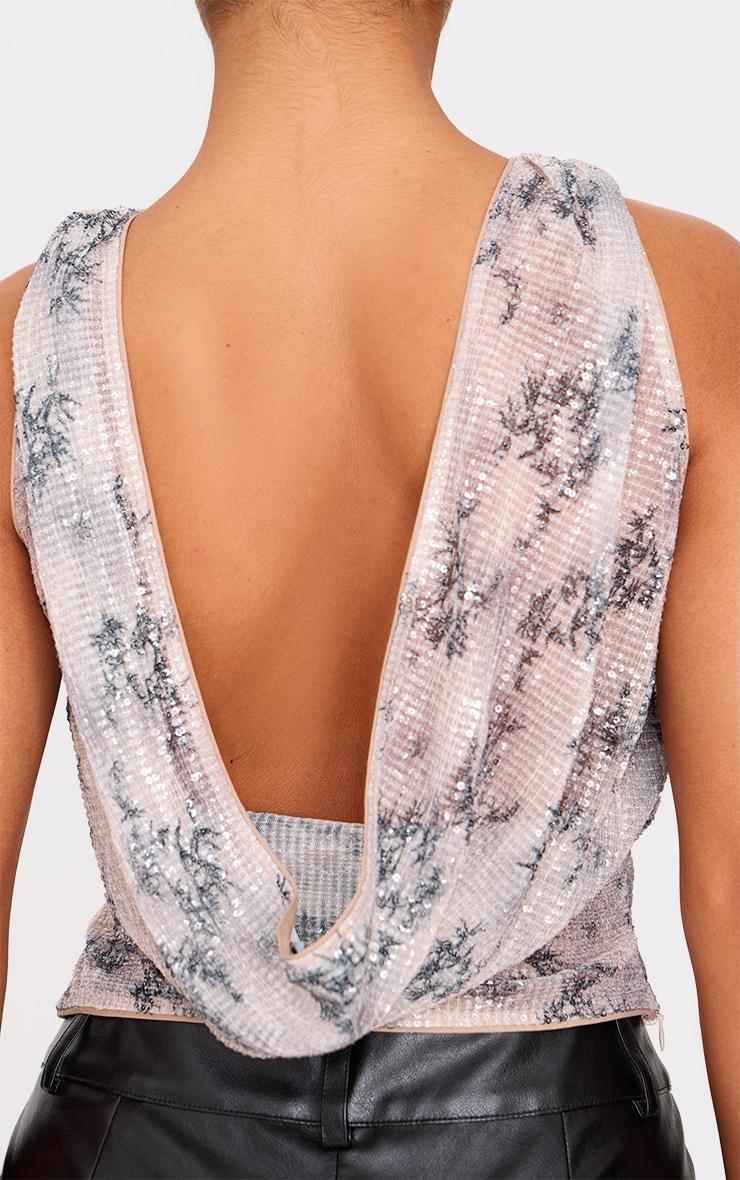Grey Textured Glitter Cowl Back Long Top Product Image