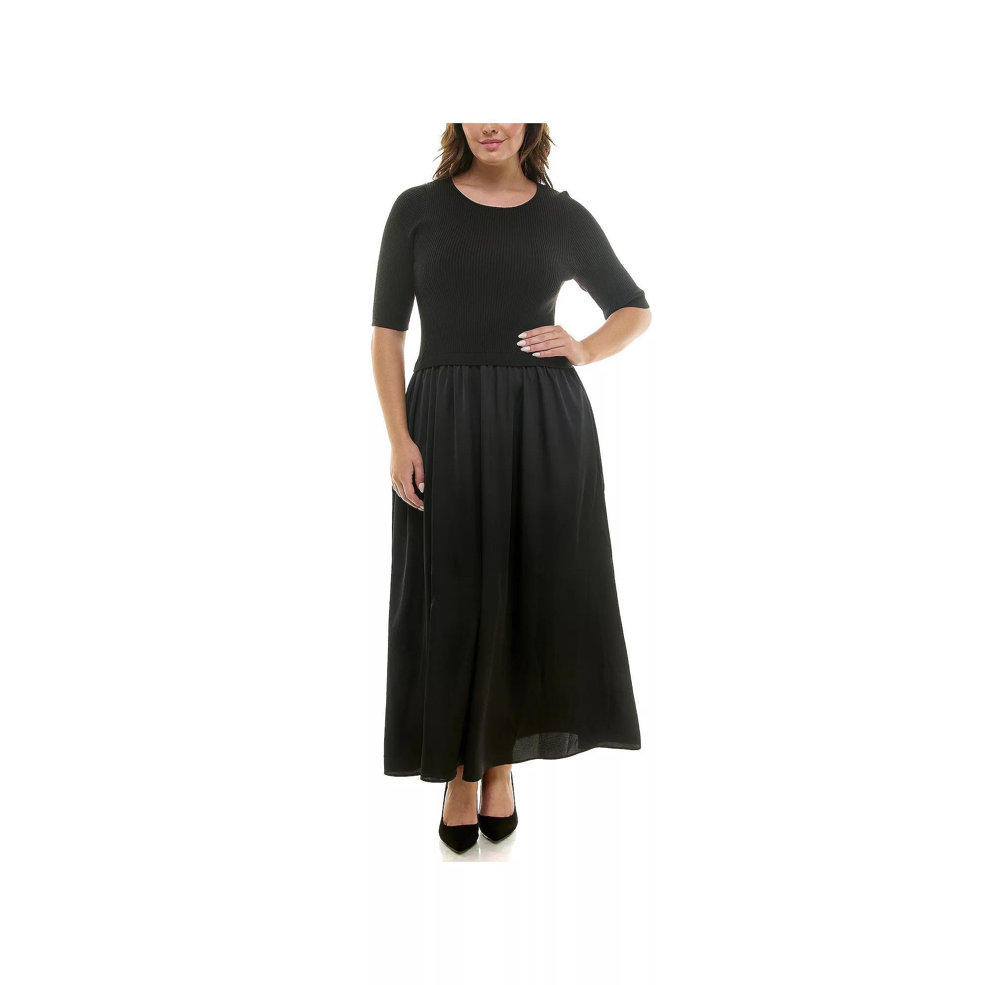 Plus Size Taylor Knit Top Satin Skirt Maxi Dress, Womens Product Image