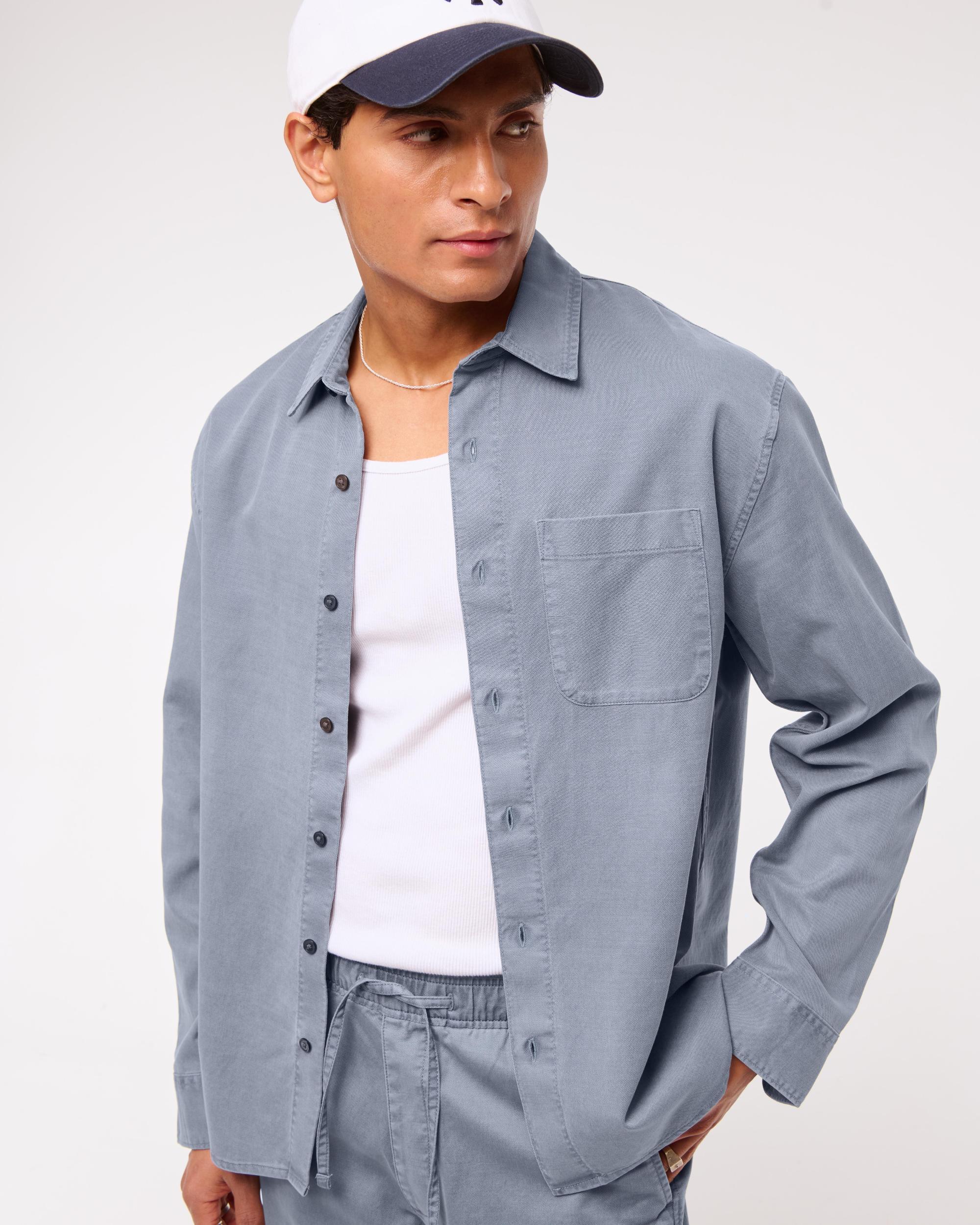 Long-Sleeve Garment Dye Button-Up Shirt Product Image