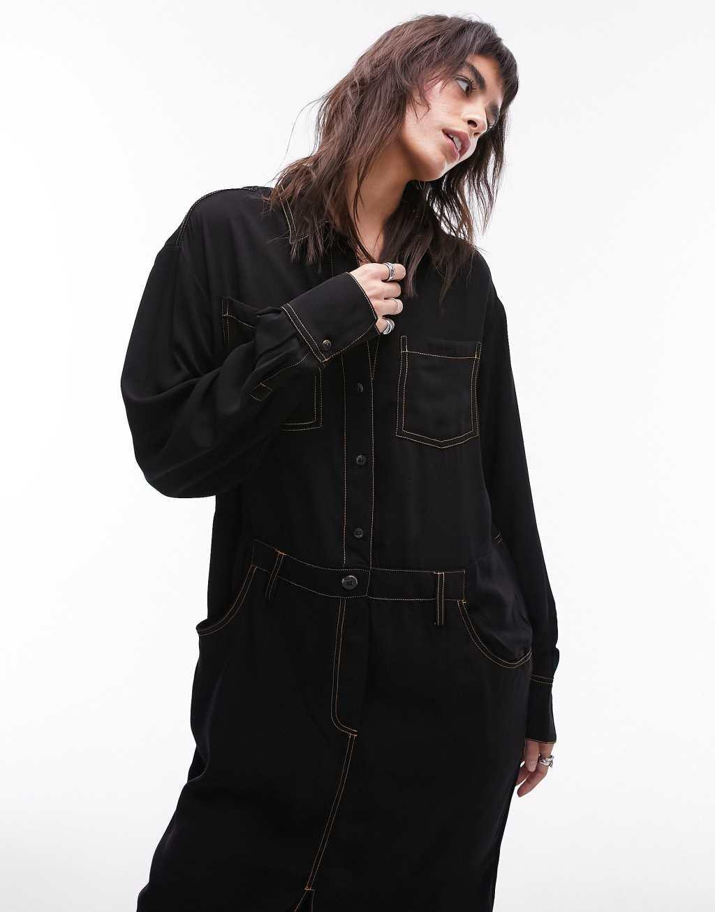 Topshop utility contrast top stitch shirt dress Product Image