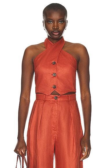 MATTHEW BRUCH Twist Button Up Vest in Burnt Orange Product Image