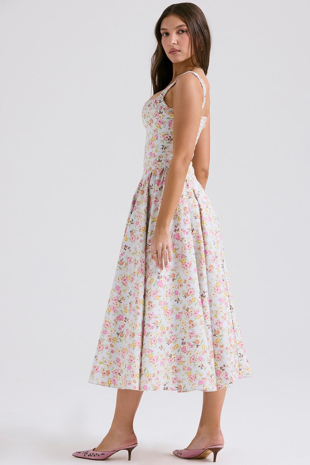 Dorothy Pale Blue Meadow Print Cotton Midi Sundress Product Image