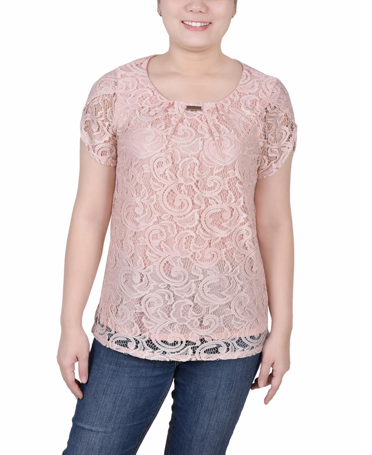 Ny Collection Petite Lace Petal Short Sleeve Top Product Image