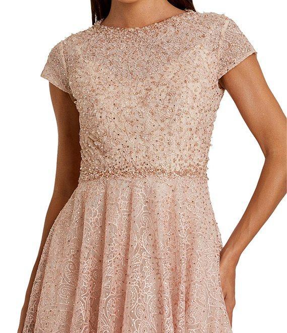 Mac Duggal Crew Neck Cap Sleeve Embellished A-Line Dress Product Image