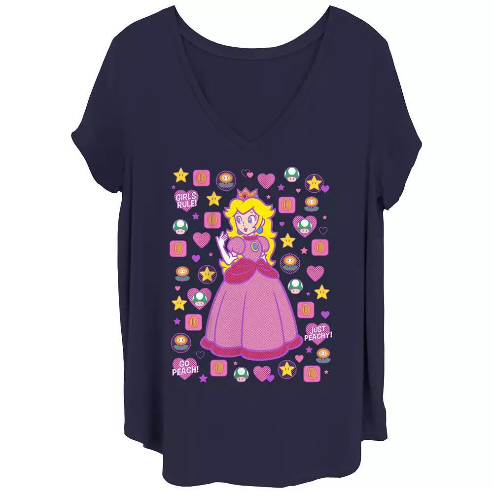 Juniors' Plus Size Super Mario Bros Princess Peach Icons Graphic Tee, Women's, Size: 3XL, Blue Product Image