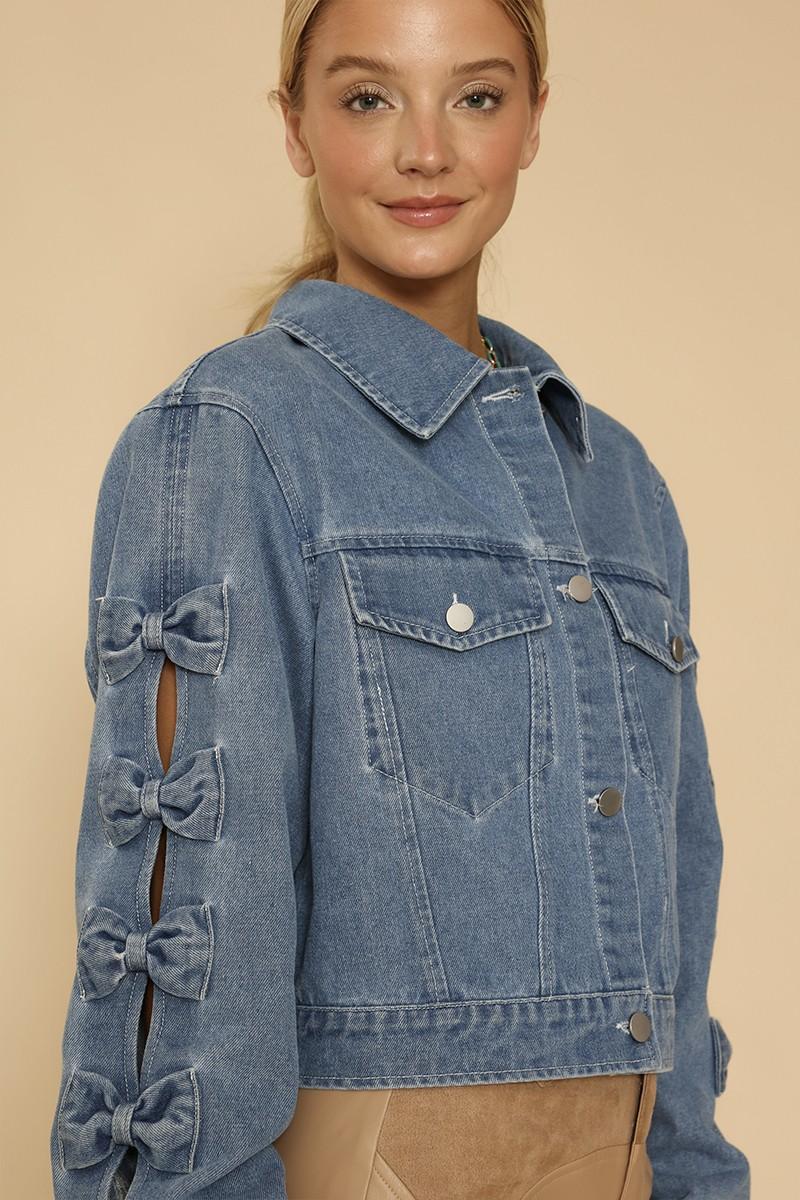 Cropped Bow Denim Jacket Product Image