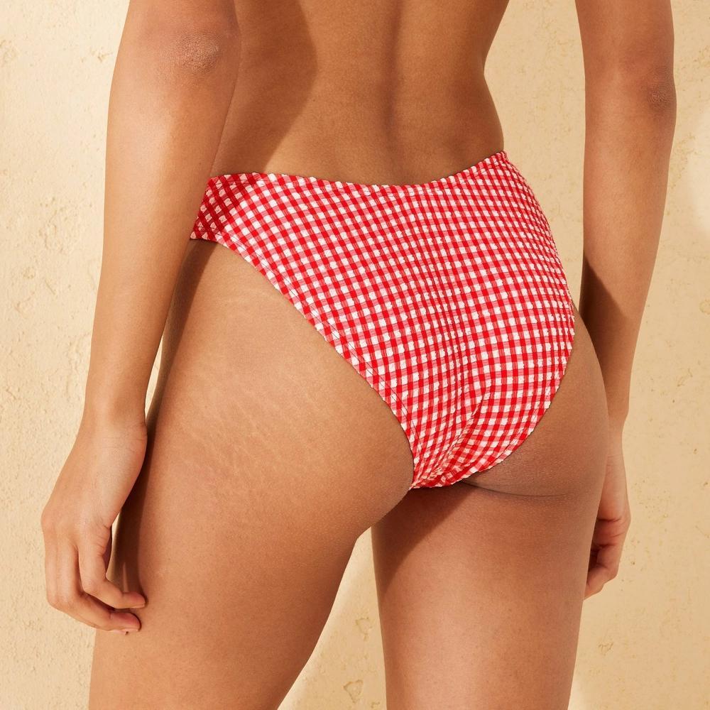 Women's Textured Low-Rise High Leg Cheeky Bikini Bottom - Wild Fable™ /White Gingham Print XL: Recycled Polyester, Pull-On, Full Lining Product Image