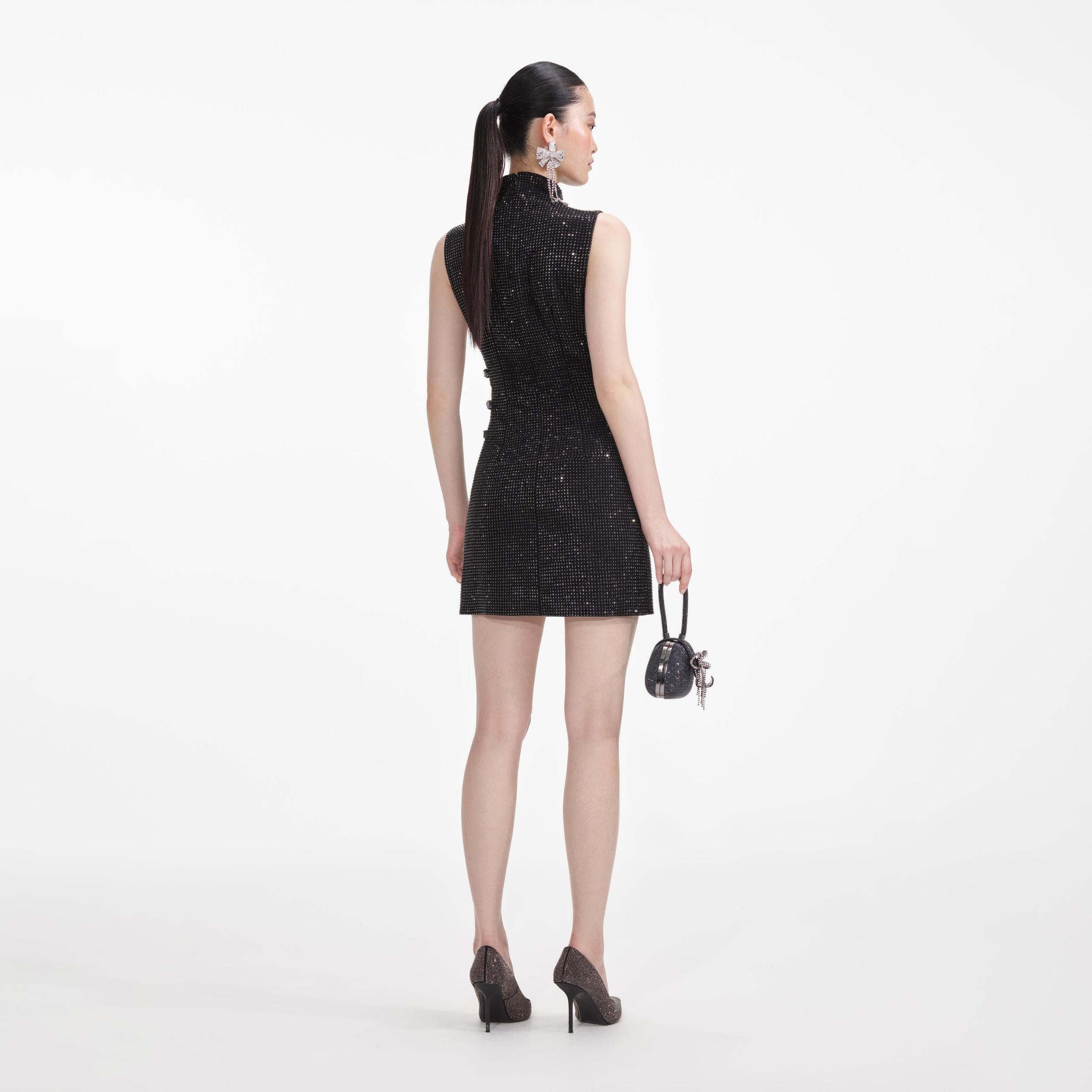 Black Rhinestone Crepe Mini Dress Product Image