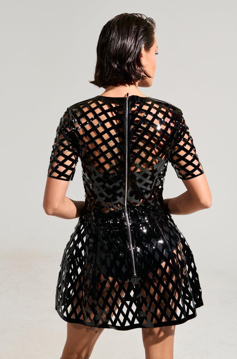 SHES DIFFERENT CUT OUT FAUX LEATHER MINI DRESS Product Image