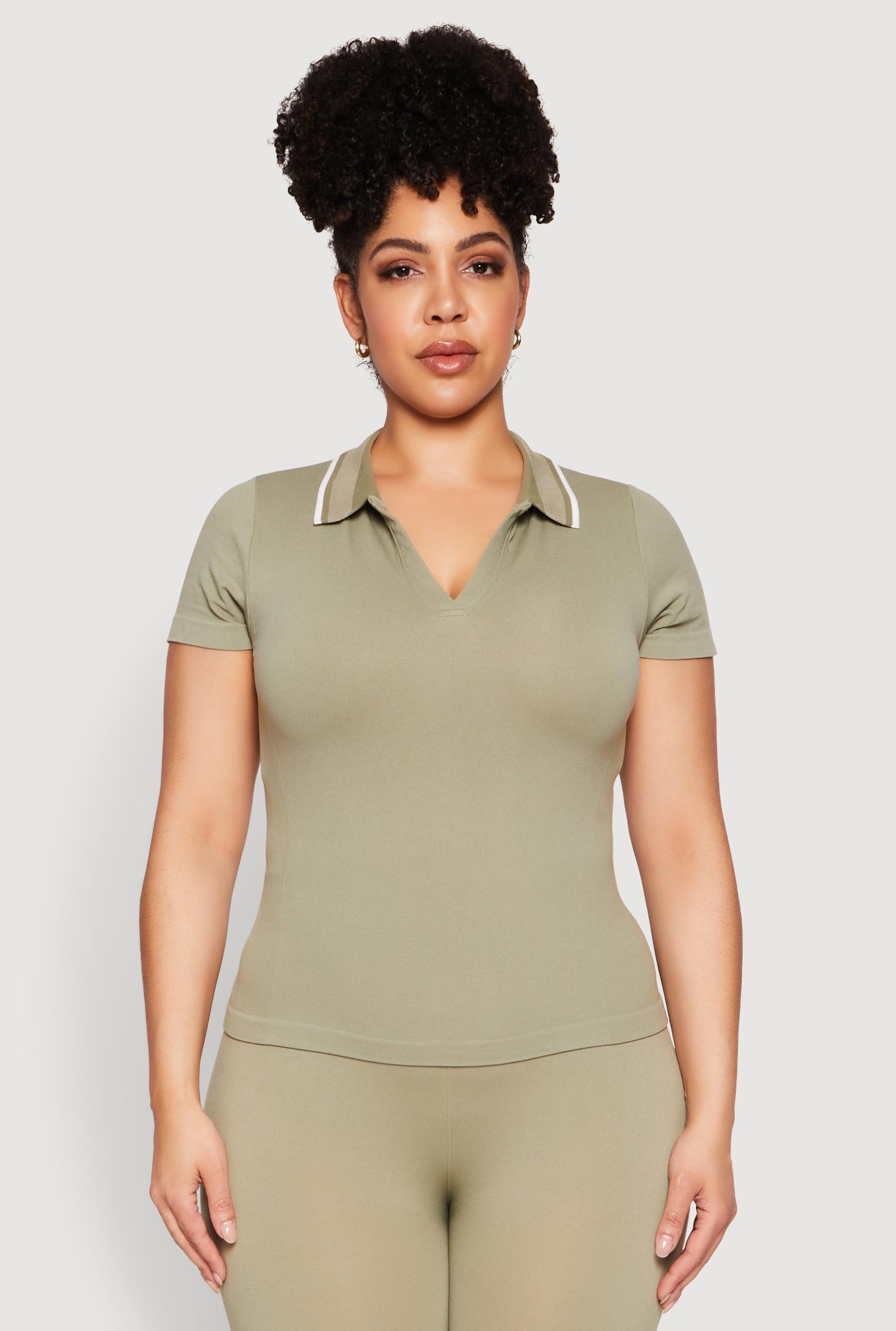 Womens Plus Size Contrast Trim Polo Shirt Product Image