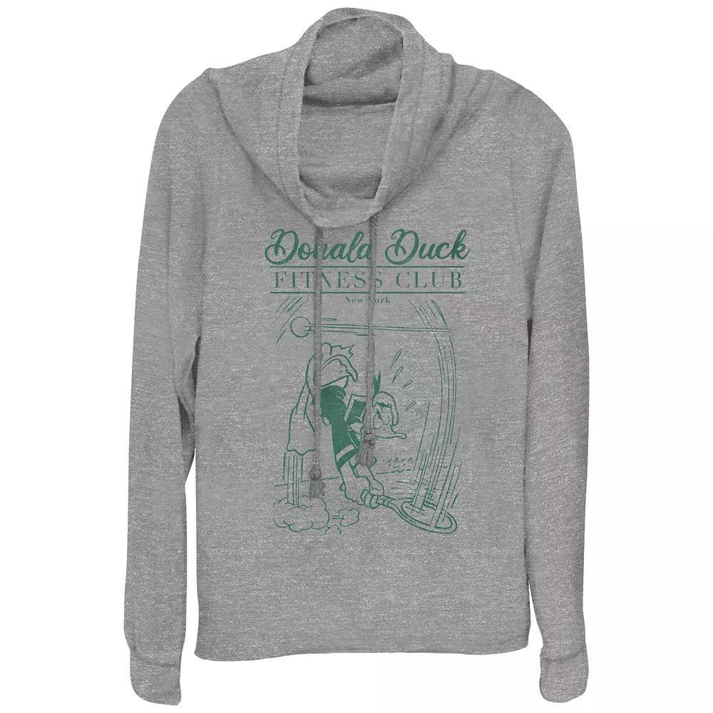 Disneys Donald Duck Fitness Club Plus Size Cowlneck Graphic Lightweight Long Sleeve, Womens Gray Grey Product Image
