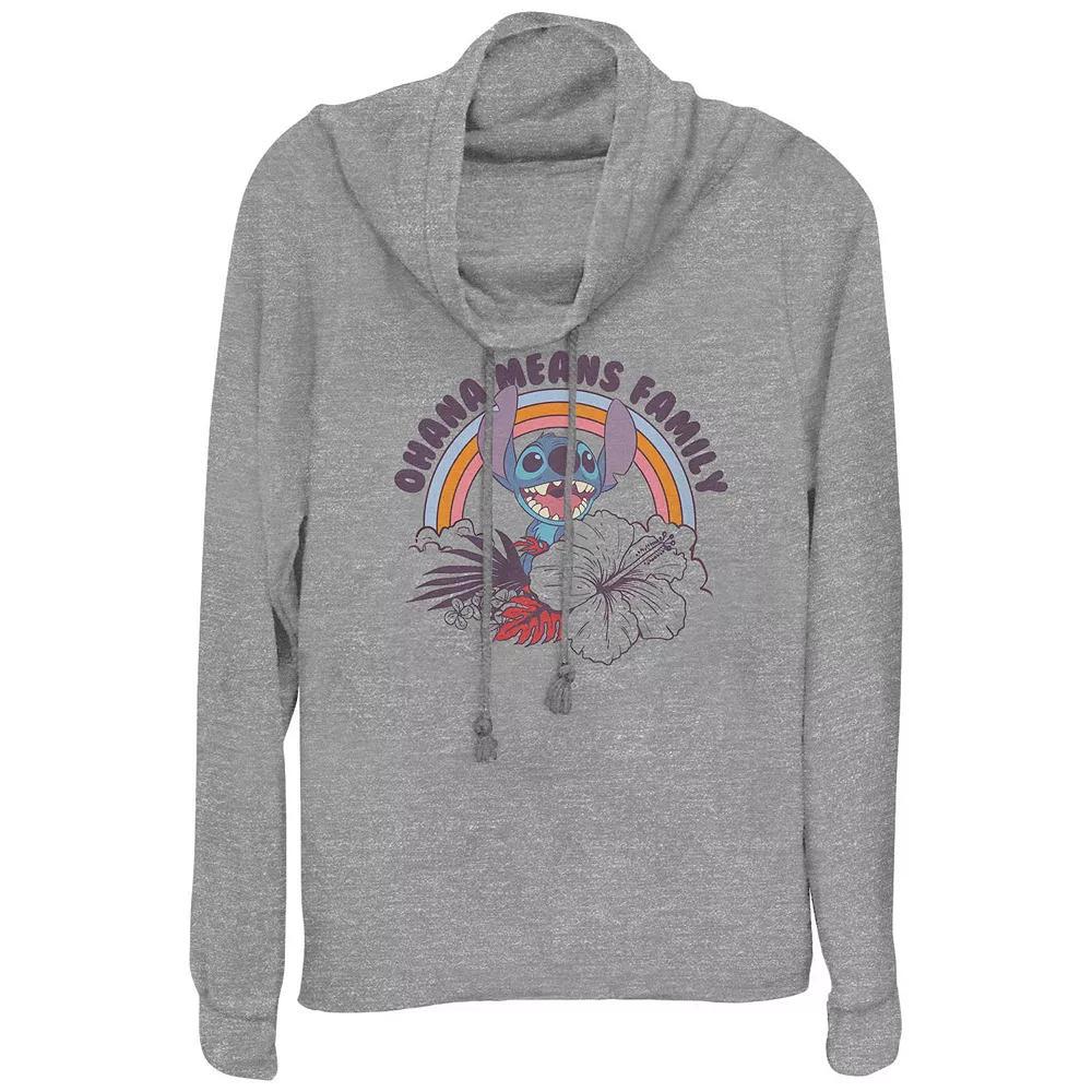 Disney's Lilo & Stitch Ohana Means Family Rainbow Women's Cowlneck Graphic Lightweight Long Sleeve, Size: Small, Gray Grey Product Image
