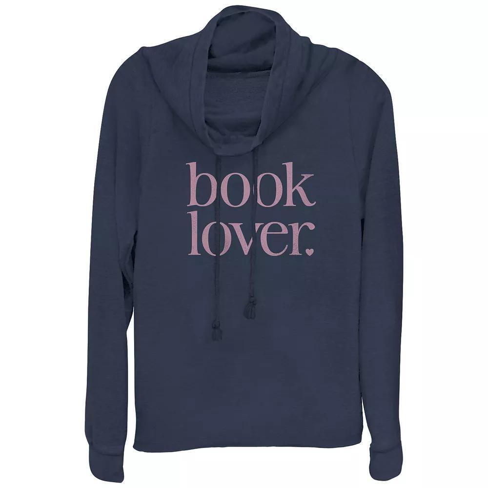 Womens Book Lover Cowlneck Graphic Lightweight Long Sleeve, Girls Blue Product Image