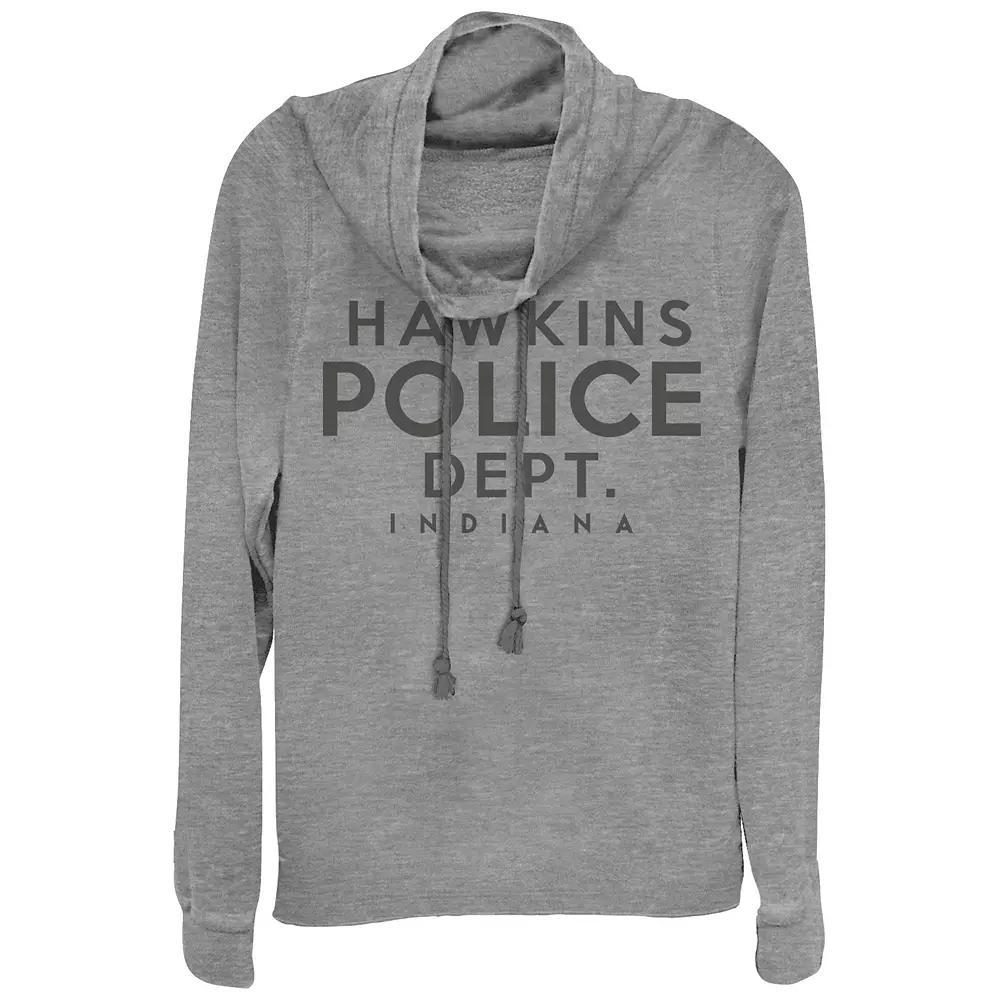 Womens Stranger Things Hawkins Police Dept. Plus Cowlneck Graphic Lightweight Long Sleeve, Girls Gray Grey Product Image