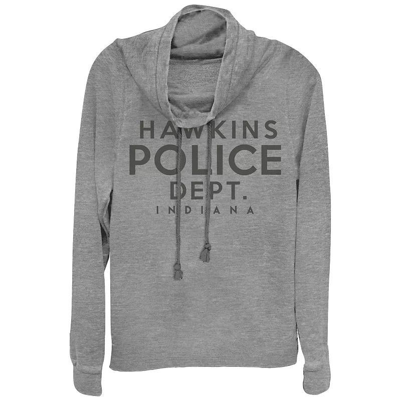 Womens Stranger Things Hawkins Police Dept. Plus Cowlneck Graphic Lightweight Long Sleeve, Girls Gray Grey Product Image
