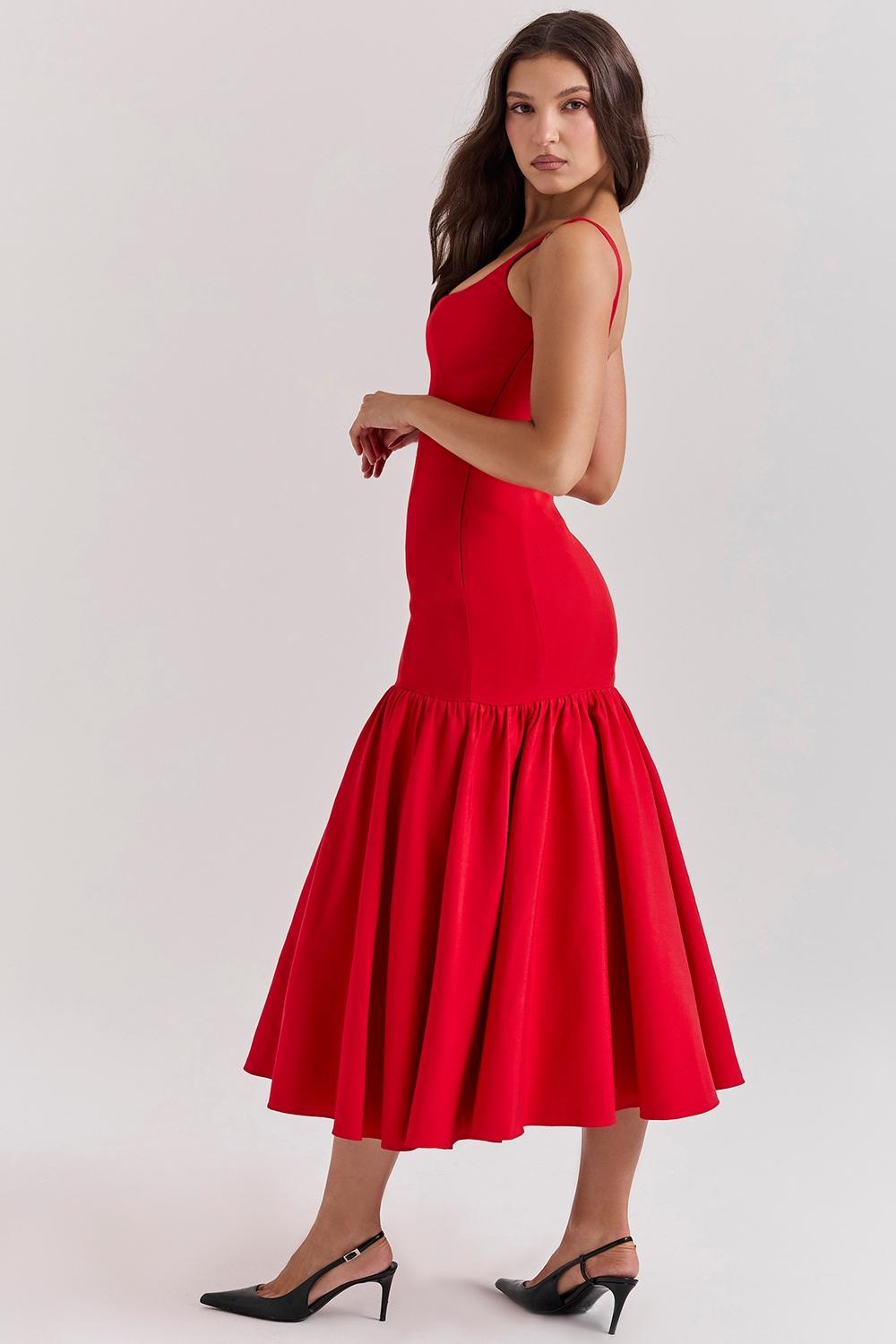 Amore Scarlet Dropped Waist Midi Dress Product Image