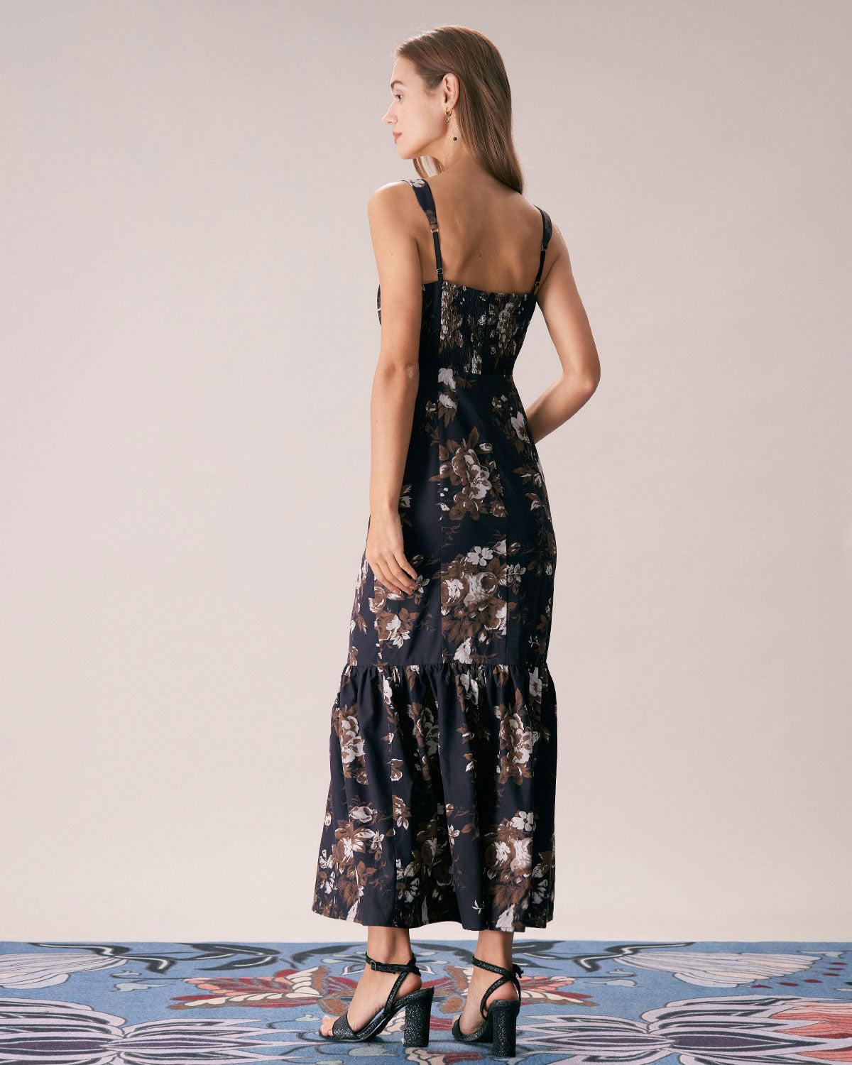 The Black Lace Trim Floral Mermaid Maxi Dress Product Image