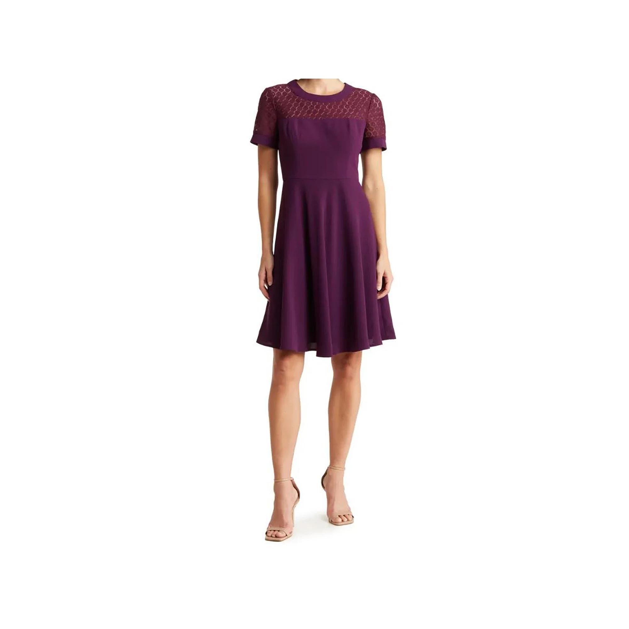 Women's Focus By Shani Fit & Flare Crepe & Lace Dress, Size: 2, Pink Product Image