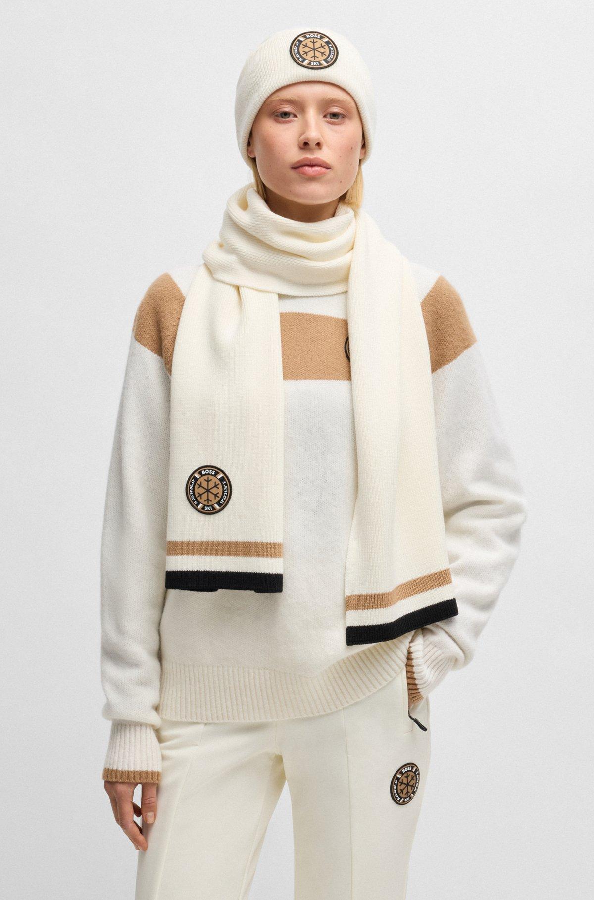 BOSS - BOSS Ski virgin-wool scarf with logo badge - White Product Image