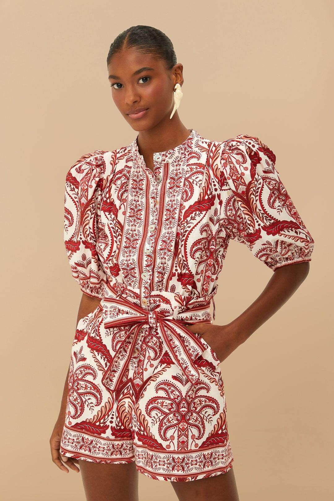 Womens Tropical Cameo Printed Cotton Romper Product Image