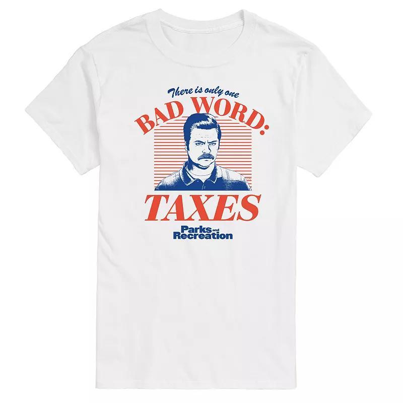 Mens Parks And Recs Bad Word Taxes Graphic Tee Product Image