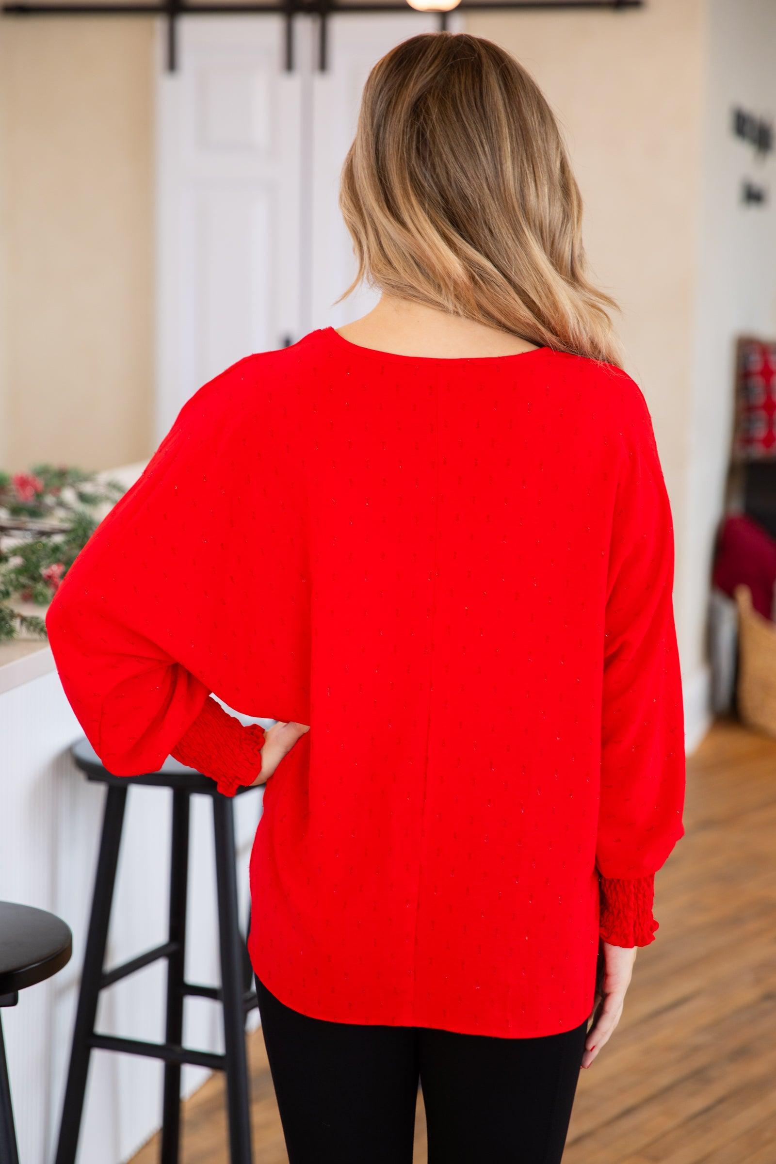 Red Smocked Cuff Top With Lurex Product Image