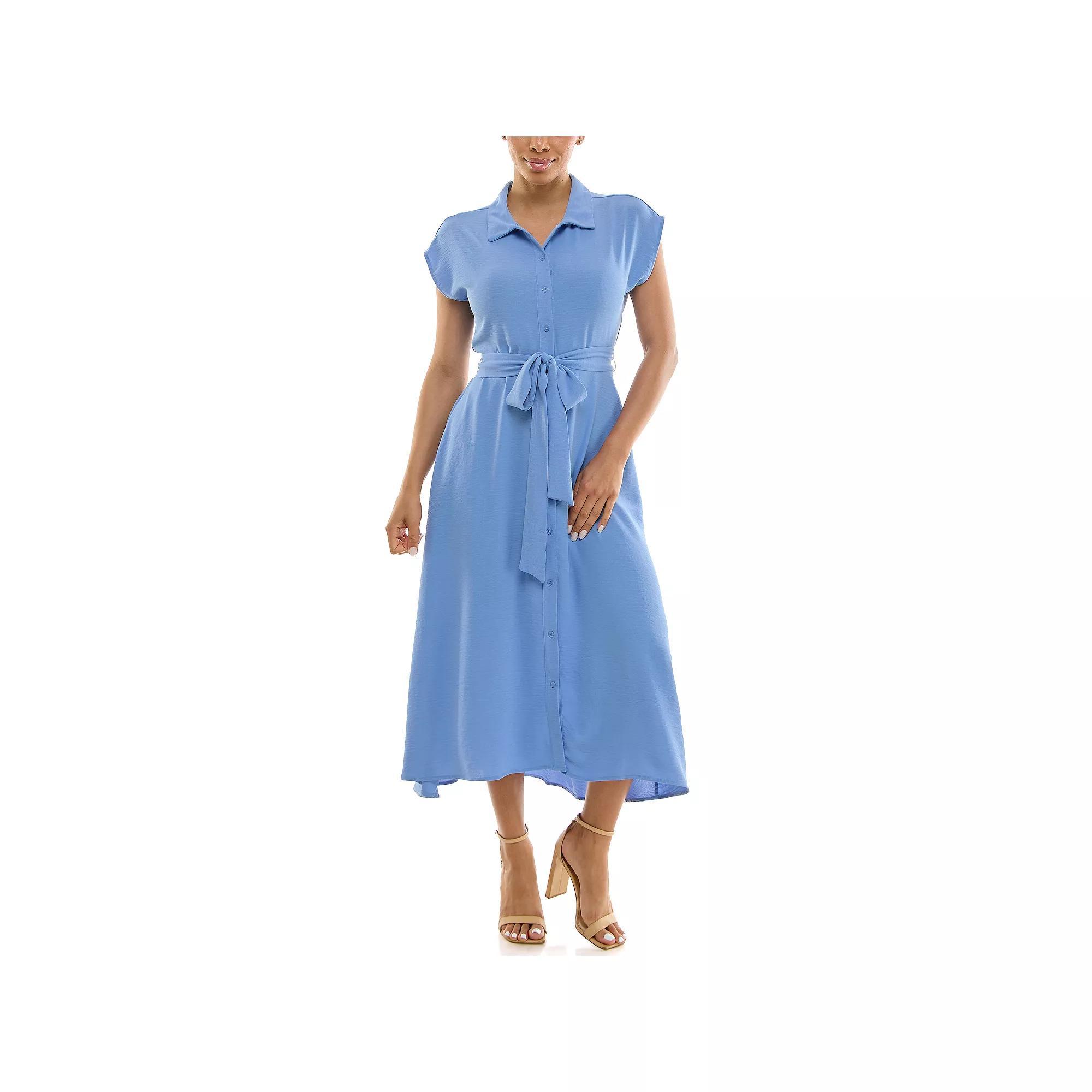 Womens Nina Leonard Cap Sleeve Collard Button Dress Product Image