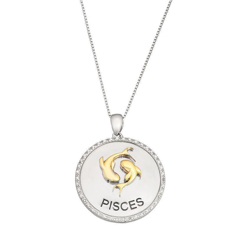 Jewelexcess 1/6 Carat T.W. Diamond Two-Tone Sterling Silver Zodiac Pendant Necklace, Womens Aquarius Product Image