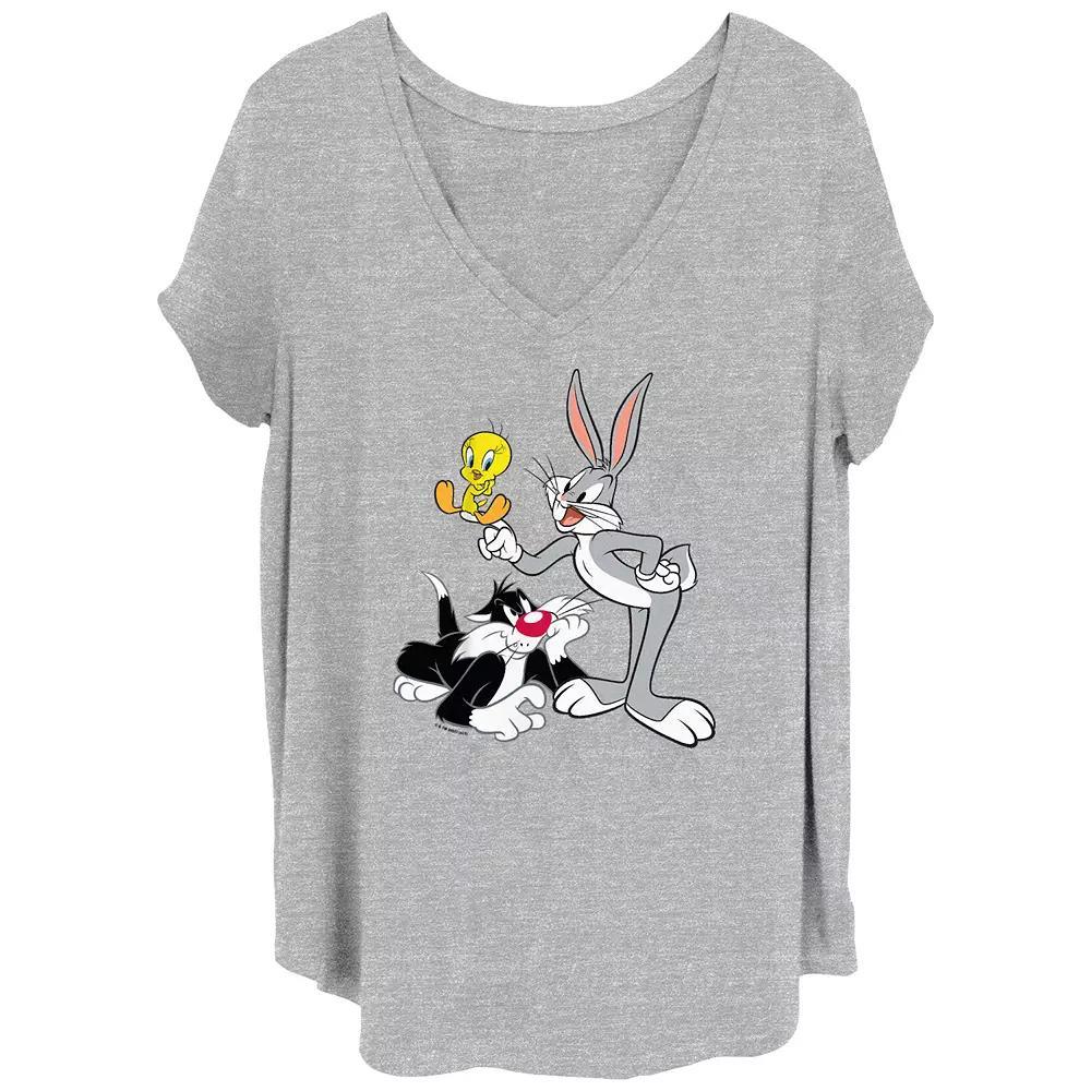 Juniors' Plus Size Looney Tunes Bugs Bunny Tweety And Sylvester Graphic Tee, Women's, Size: 1XL, Grey Gray Product Image