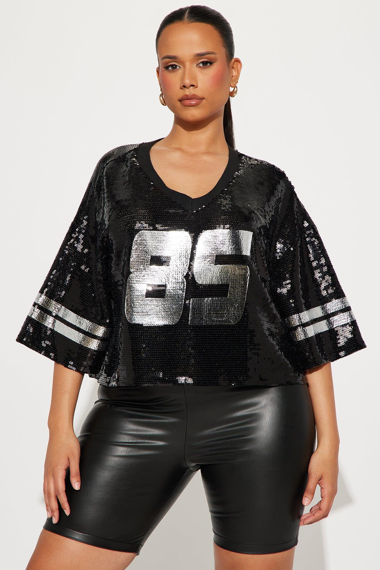 Touchdown Sequin Jersey Tee - Black Product Image