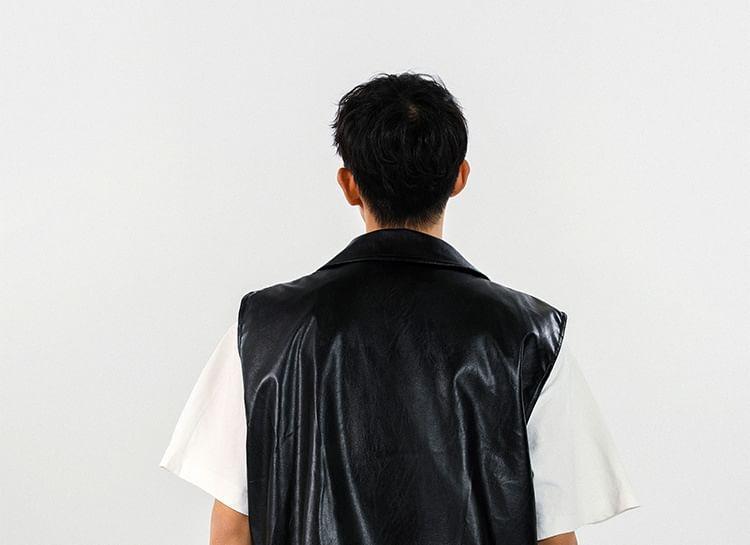 Plain Faux Leather Zip Biker Vest Product Image
