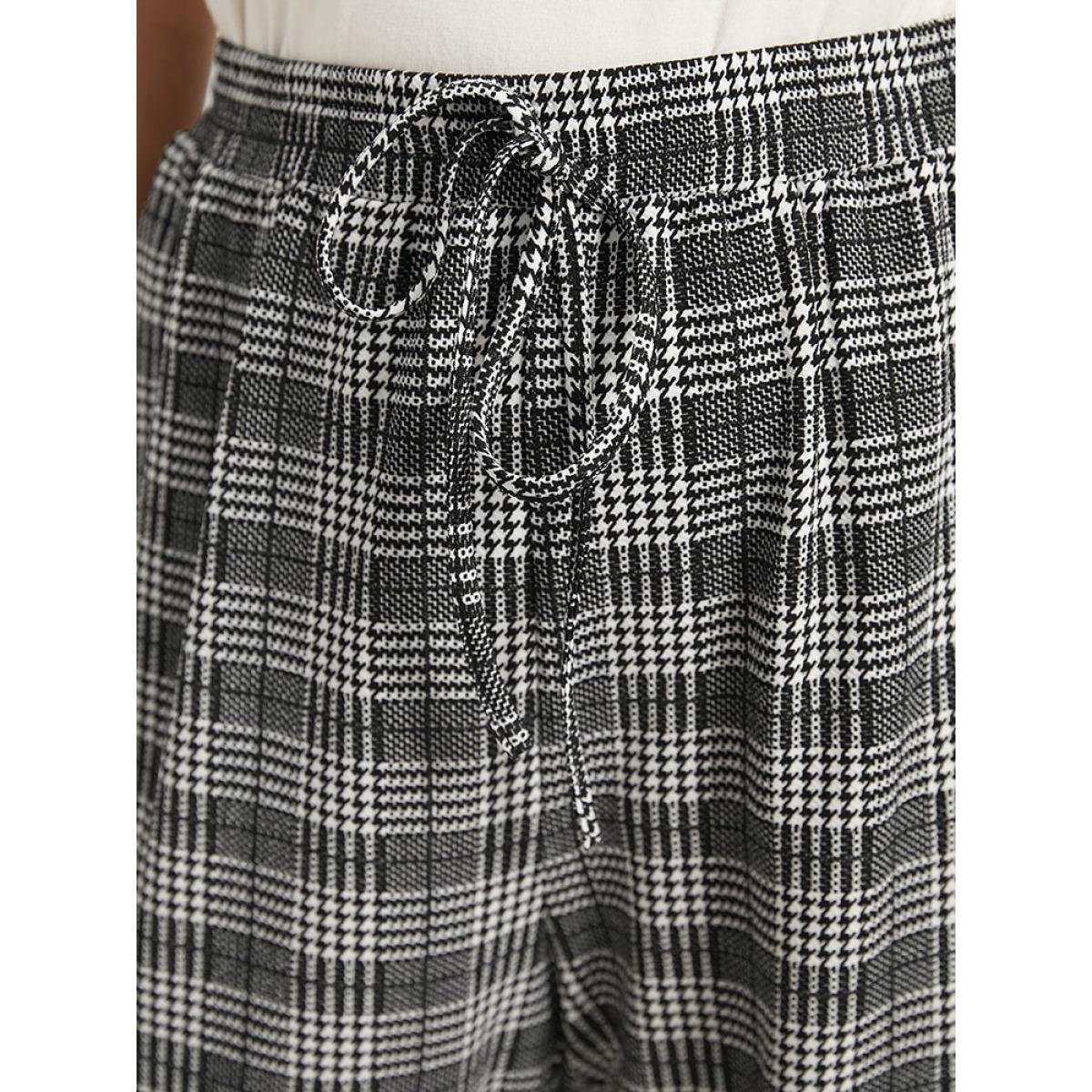 Houndstooth Ties Elastic Waist Sweatpants Black Plus Size Women Casual Dailywear Cross straps 22-24/3X Bloomchic Product Image