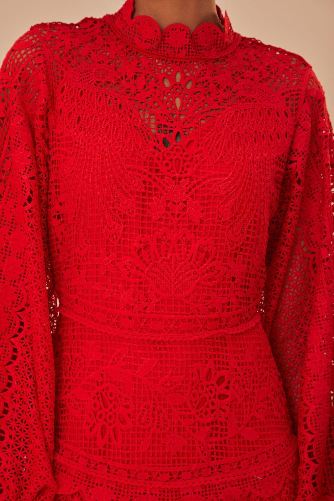 Red Guipire Long Sleeve Maxi Dress, RED / XXS Product Image