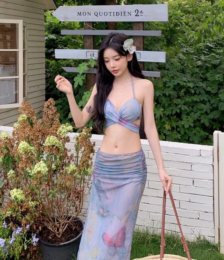 Set: Print Swim Top + Cover Up + Skirt Product Image