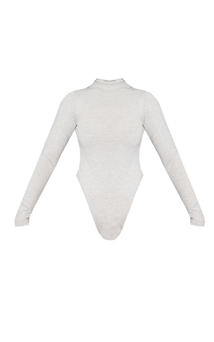 Basic Grey Marl Cotton Blend Roll Neck Bodysuit Product Image